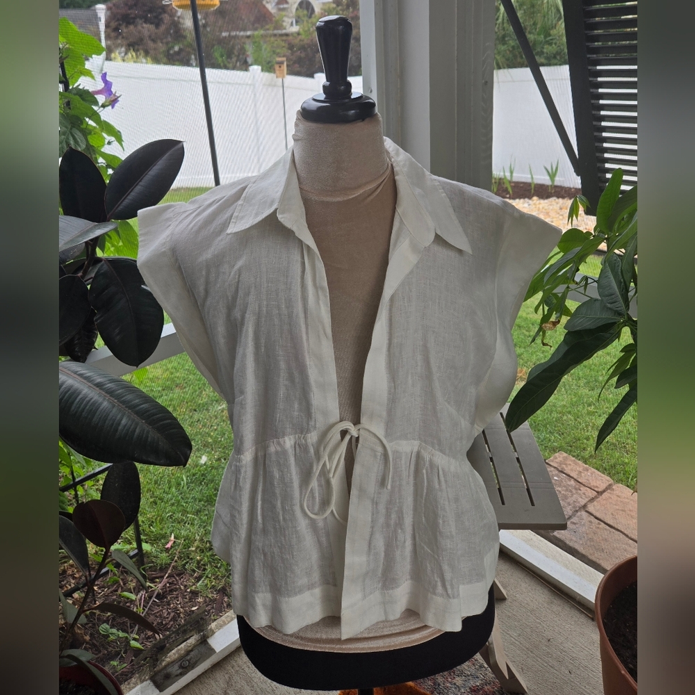 Anthropologie NWT XL elegant White Linen Women's Top